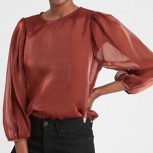Banana Republic Factory Sheer-Sleeve Blouse Sz XS